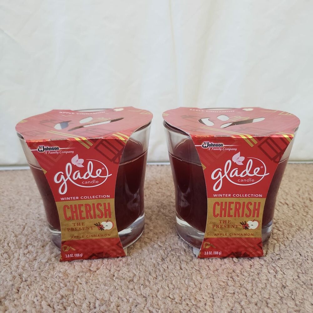 Lot Of 2 Glade Winter Collection Cherish The Present Apple Cinnamon Candles